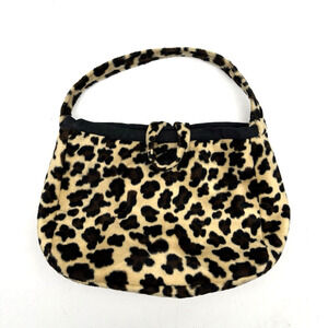 Vintage 90s Y2K Brown Leopard Print Fuzzy Medium Wristlet Clutch Purse 11x7"